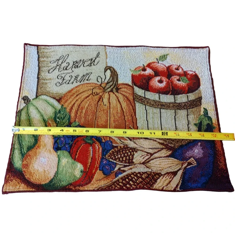 Tapestry Placemats Harvest Farm Fall Vegetables and Fruit Set of Four 16.5x13 in